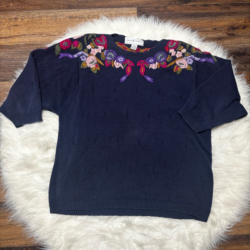 Maggie Lawrence Vintage Floral Embroidered Sweater size 18/20